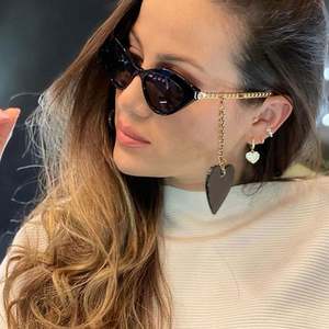 Gafas de Sol de Moda 2021, Retro, con Decoración de Cadena, Color Leopardo, Negro Champán, Gafas de Sol Pequeñas de Ojo de Gato para Mujer - Product Image 2