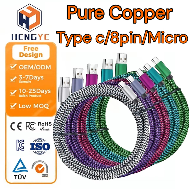 Custom Long Usb-c Data Cables Premium Nylon Braided 3.3FT 2A 3A 1m 2m Usb-a to Type-c Phone 3 Meters Fast Charging Cable