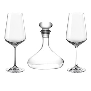 Czech Crystal Wine Glass Set 3 Piece Decanter With Two Glasses Dishwasher Safe Red Wine Serving Set - Product Image 1