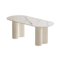 Ensemble de table à manger ovale blanche avec chaises pour la maison, le restaurant, l'hôtel, le café, le bureau, l'appartement, la cuisine, le salon