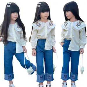 Ms-50 Kinder Sommer Kleidung Mode Langarm Shirt + Jeans Kinder Kleidung Baby Mädchen 2 Stück Outfit-Sets