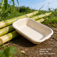 Barquette alimentaire biodégradable en bagasse de canne à sucre 700 ml, conteneur jetable pour la préparation des repas, idéal pour la restauration et les événements.