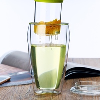 Tasse à thé en borosilicate à double paroi de 450ml avec couvercle infuseur en verre transparent Boissons chaudes épaissies pour sachet de thé Service à café et thé en gros