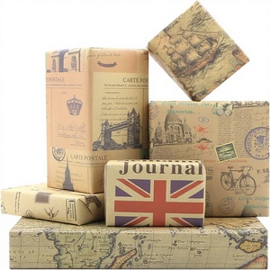 Papel de Regalo Decorativo Kraft con Diseño de Mapas del <span class=keywords><strong>Mundo</strong></span> Vintage, Torre Eiffel y Bicicleta, Plegado Plano - Product Image 1