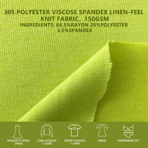 30S Polyester Viscose Spandex Linen-Feel Knit Fabric 150GSM for Dress T-Shirt Underwear - Product Image 1