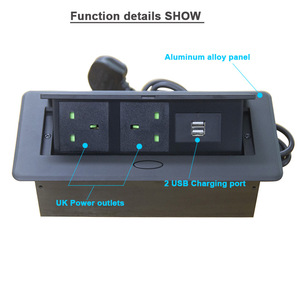 Black UK plug vergadertafel push type pop up stopcontact/Desktop elektrische pop up stopcontact met usb lader - Product Image 3