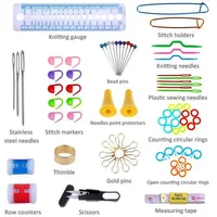 Ensemble complet d'aiguilles à tricoter, 100 pièces, crochet, jauge, ciseaux, porte-points, kit d'aiguilles à coudre avec sac