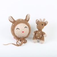 Bonnet tricoté vintage en forme de cerf, jouet renne en peluche, bonnet extensible doux pour la photographie de nouveau-né, accessoire photo bébé, bonnet animal