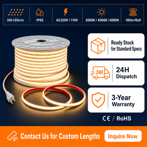 Bande LED 220V 110V sans driver, étanche IP65, sans points lumineux, rouleau de 100m, bande LED COB 220V - Product Image 6