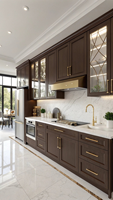 Lemari Dapur Vintage Kustom VERMONHOUZZ dengan Aksen Lampu Gantung Tembaga dan Gagang Kuningan untuk Rumah Bersejarah