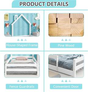 Lit d'enfant Montessori au sol, cadre de lit moderne en forme de maison, tête de lit en bois avec barrières pour une utilisation dans une ferme, marque Zzm, origine européenne - Product Image 2