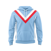 Hoodie Unisex Biru Muda Dengan Garis V-Neck Merah Putih Untuk Penggemar NRL Jersey Tim NRL Jersey Klub NRL