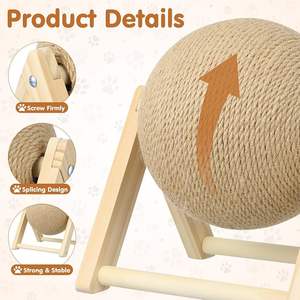 Kediler tırmalama oyuncak doğal Sisal Scratcher iplik kedi topu ahşap tırmalama oyuncak kedi tırmalama topu oyuncak yavru Sisal halat topu - Product Image 4