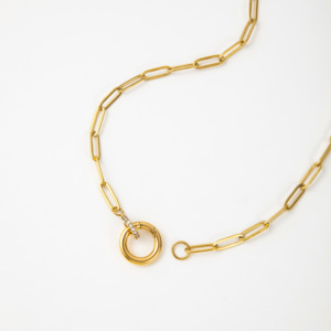 YF5143 Collar con Cierre de Presión Redondo Antideslustre Chapado en Oro de 18k de Acero Inoxidable con Dije de Circón y Cadena de Eslabones para Mujer - Product Image 5
