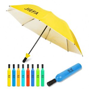New Design Wholesale Customized Printed Bottle Shape Gift Advertising Branded Umbrellas Wine Bottle Umbrella with Custom Logo - Product Image 2
