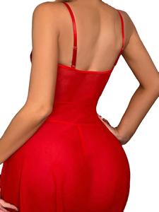 Camisón de correa de malla roja para mujer Sexy de lujo euroamericano, monos de talla única/<span class=keywords><strong>OXL</strong></span>, ropa interior de encaje para niña, ropa de descanso transpirable - Product Image 5