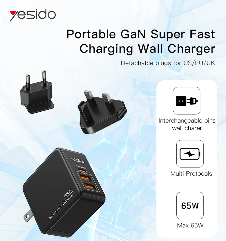 YESIDO new design max 65W GaN portable Fast phone charger