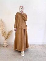 Ensemble deux pièces décontracté pour femmes musulmanes, abaya à manches longues boutonnée, jupe arabe pour femmes, polyester