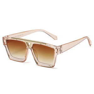 Custom Metal Logo Fashion Flat <strong>Top</strong> Sunglasses Shades Oversize Trendy Personality V LOGO Women Square Sun <strong>Glasses</strong> - Product Image 2