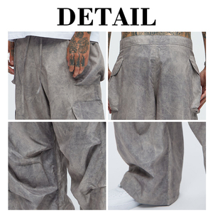 KingSen Men's Vintage Wash Cargo Baggy Pants Casual Loose Fit Tie-Dye <b>Trousers</b> Multi-Pocket Wide Leg <b>Drawstring</b> Streetwear - Product Image 6