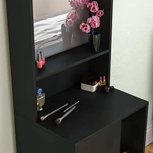 Coiffeuse Miroir Étagères Chambre à coucher Maquillage Vanity Debout Cosmétiques Rangement Bureau Commode Meuble Noir - Product Image 4