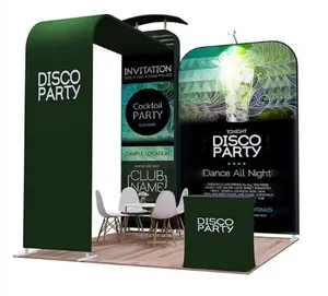 Portable Square Fabric Tension Pop Up Display Booth Trade Show Exhibit oval Podium Promotional Counter