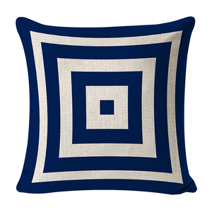 ديكور داخلي حديث أسود أزرق طباعة هندسية بأحجام قياسية غطاء وسادة كتان مربع - Product Image 2