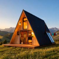 Casa Prefabbricata a Forma di A, Cabina Triangolare in Legno con Finestre Panoramiche, per Resort, Montagna, Lago, Glamping