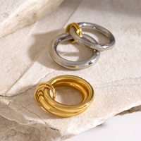 Bague en acier inoxydable étanche plaquée or PVD 18 carats, bicolore, double cercle géométrique, simple et massive pour femme