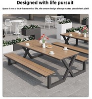Ensemble table et chaises monobloc moderne et imperméable à l'eau pour l'extérieur, 2 places en métal, bois et aluminium, pour le patio