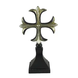 Table resin cross decoration, polyresin vintage silver leaf cross