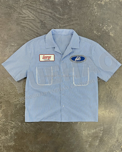 Tùy Chỉnh Stud Xuống Boxy Phù Hợp Ngắn Tay Áo Quá Khổ Thêu In Nút up Sọc T-Shirt Thời Trang Đường Phố Crop Top Người Đàn Ông Của Công Việc Áo Sơ Mi - Product Image 3