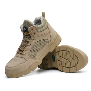 Chaussures de sécurité montantes pour hommes, avec embout en acier, tige en maille respirante, anti-écrasement et anti-perforation, kaki - Product Image 3