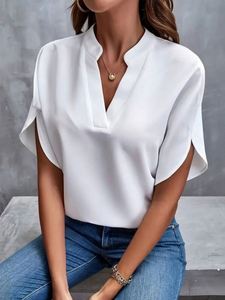 เสื้อกล้ามผู้หญิงสำหรับธุรกิจ ฤดูร้อน 2025 แฟชั่นแขนสั้น คอวี ทรงเข้ารูป สีขาว สวยสง่า - Product Image 3