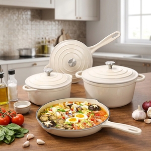 Ensemble de casseroles en fonte robuste, 4 pièces, faitouts émaillés, revêtement céramique, 3 couvercles, combo de casseroles et poêles - Product Image 2