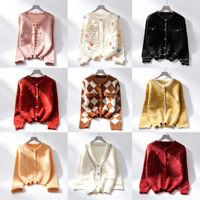 Cardigan décontracté en tricot épais pour femme, grande taille, col en V, brodé, boutonné, à manches longues, avec poches