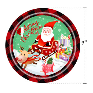 Christmas Santa Claus Sleigh Printed <b>Disposable</b> Tableware Paper <b>Plates</b> Cups Napkins Party Supplies Kit - Product Image 2