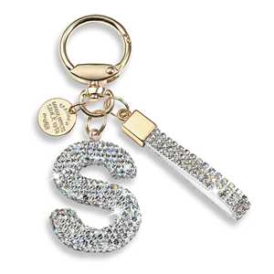 Porte-clés en métal avec strass A-Z, alphabet complet, brillant, coloré, strass blanc, vente en gros - Product Image 6