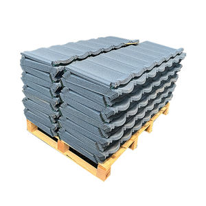 Tuiles de toiture en métal coloré à motif pierre, épaisseur 0,35, 0,4, 0,45, 0,5 mm, garantie 50 ans, exportées de Chine pour la conception de toitures de villas. - Product Image 1