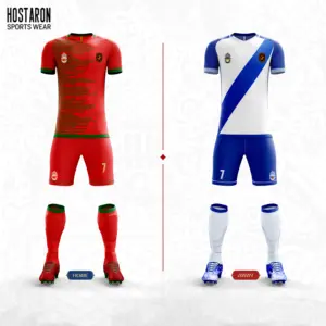 HOSTARON Custom New Style Short Sleeve Black Red Stripes Color Soccer Uniform Polyester Breathable Football Uniform Set For Mens