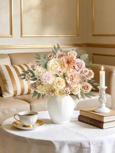 Combo de fleurs artificielles, fausses roses champagne avec tiges pour les bouquets de mariage, les anniversaires, la décoration de la maison - Product Image 2
