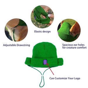 Gorro de <span class=keywords><strong>Pet</strong></span> Personalizado com Logo, Quente para Outono e Inverno, Ajustável com Cordão, à Prova de Vento, Macio e Plush, Chapéus de Tricô para Cães com Furos para as Orelhas - Product Image 2