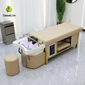 เตียงนวดสระผมหนังสังเคราะห์สไตล์โมเดิร์นหรูหรา โครงสแตนเลส ฟองน้ำความหนาแน่นสูง สำหรับร้านเสริมสวยและสปาผม - Product Image 1