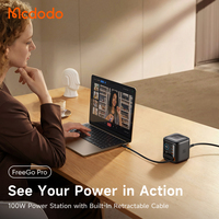 Chargeur GaN Mcdodo 139 100W 4-en-1 avec câble rétractable 100cm, contrôle tactile, affichage numérique intelligent, emojis, station de charge USB C
