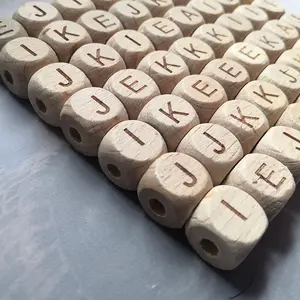 12 мм, 100 шт., квадратные деревянные бусины с A-Z буквами