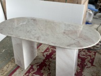 Table console ovale en marbre rose arc-en-ciel, table d'entrée, table de couloir, pieds en marbre, meubles de décoration Wabi de luxe pour la maison