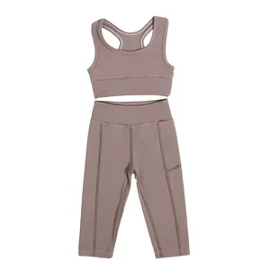 2024 Summer Girls Clothing Nylon Spandex Sport Leggings Knit Sport Wear Breathable Kids Yoga Clothes