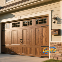 LONG TAI Porte de garage en alliage d'aluminium, Faux cèdre-16x7ft Double, isolée, grain de bois Mimic
