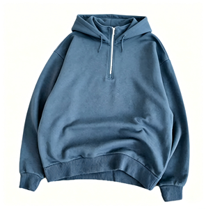 Felpa con Cappuccio Oversize Blu Lavato con Stampa DTG Kornit, <span class=keywords><strong>Stelle</strong></span> Effetto Consumato su Maniche e Petto, Felpa Streetwear con Mezza Zip - Product Image 2