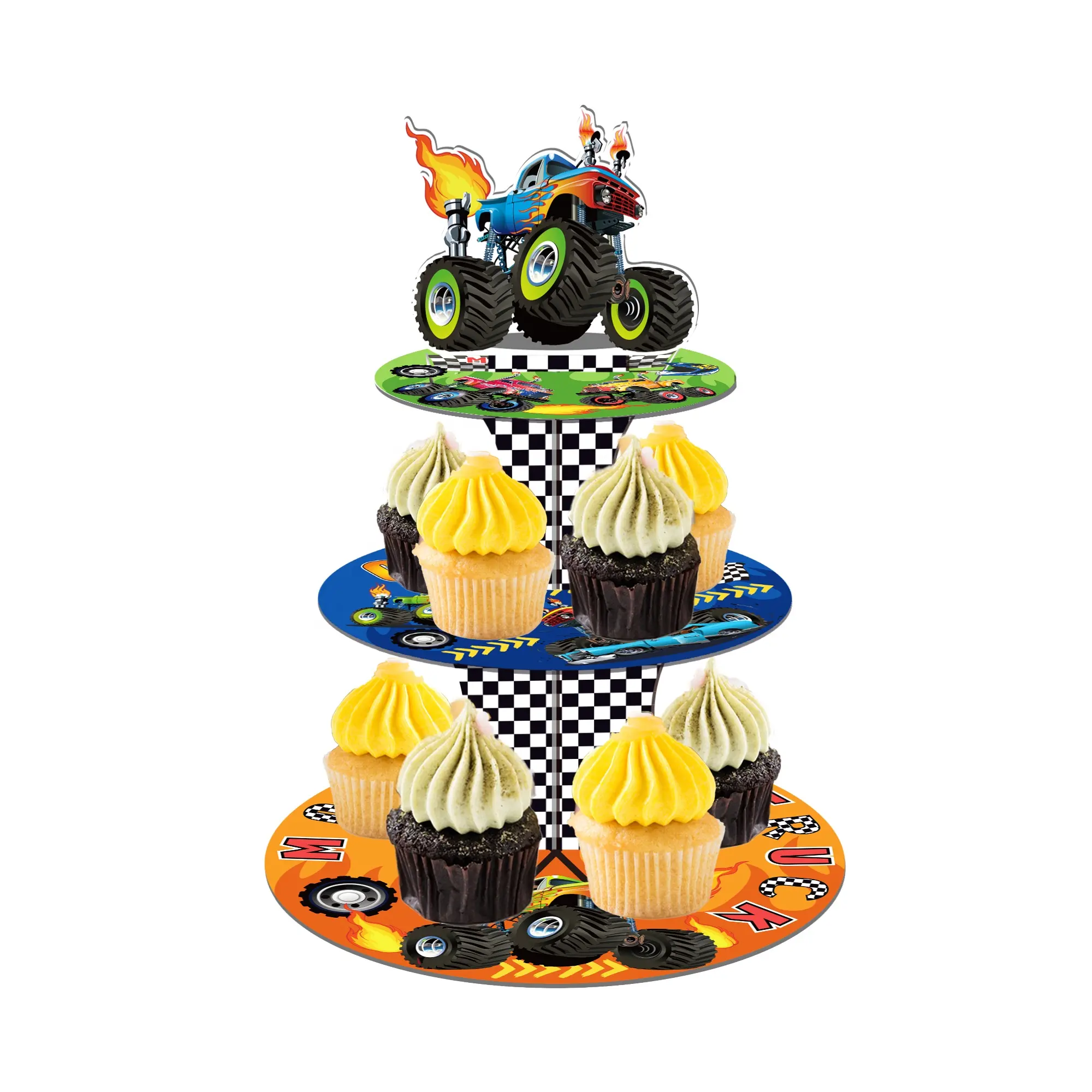 DT054 Monster Truck Party Cupcake Stand Party Decoraties 3 Tier Cake Stand Houder Voor Kinderen Verjaardag Racing Auto Feestartikelen